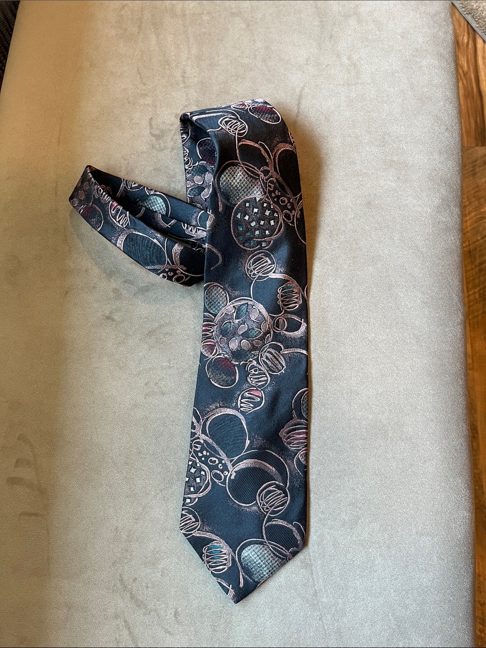 Mario Valentino Black Tie with Pink, Teal, Red Circular Pattern